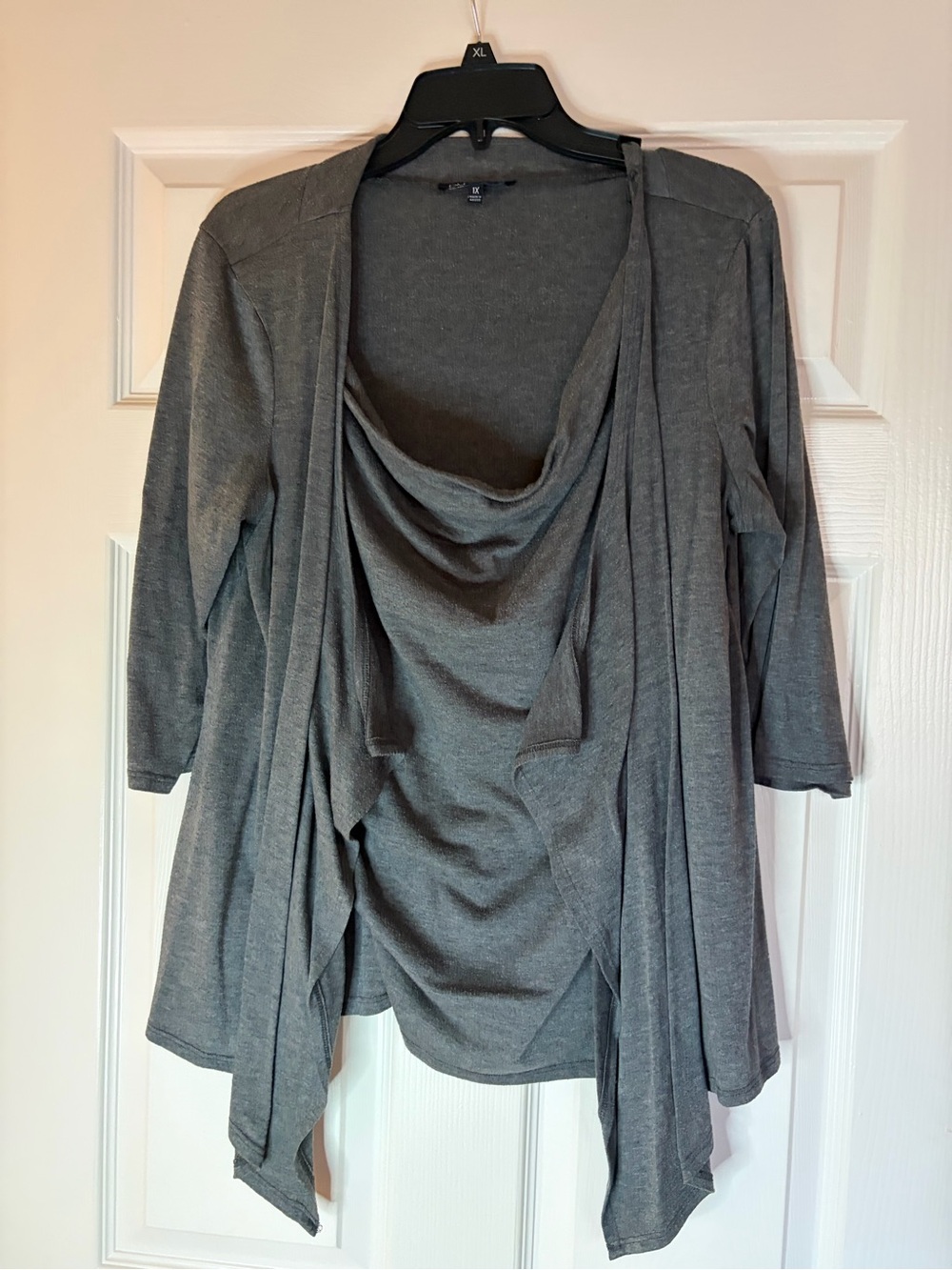 Gray Draped Open-Front cowl neck Women’s Sweater